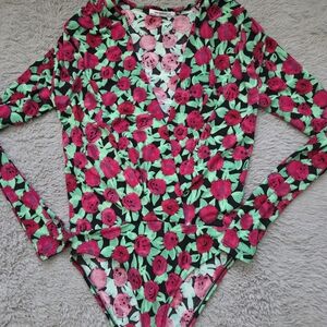 Zara Floral V Neck Bodysuit Small